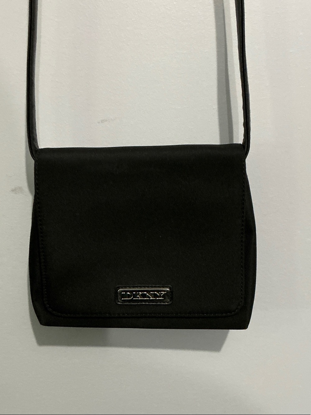 DKNY Y2K Black Crossbody Flap Bag with Logo Plaque